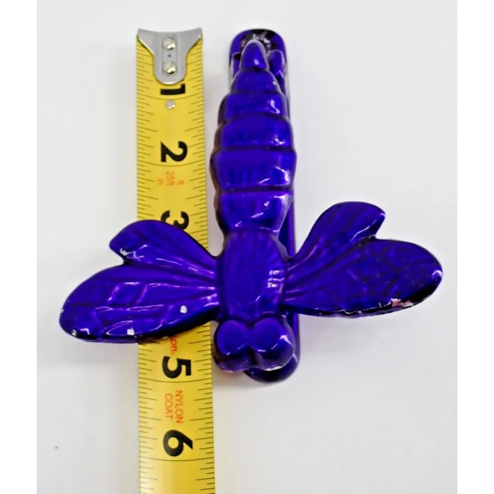 Vintage Rustic Cast Iron Deep Purple Dragonfly Door Knocker Colorful 5.5” X 5.5